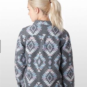 Women's Geometric Pattern Utility Jacket - Gray and Blue
